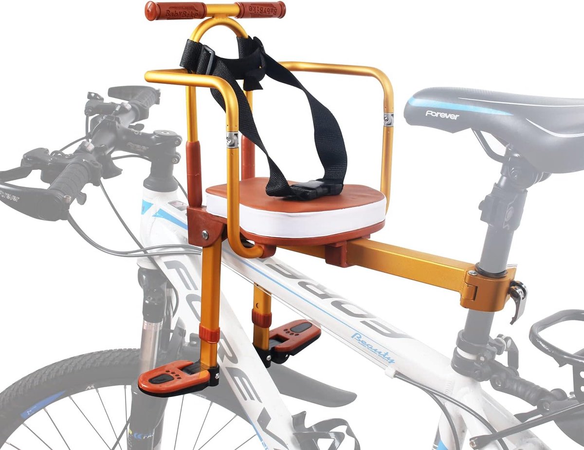 Goodivery ® Fiets kinderzitje voor, kinderfietszitje, voorfietszitje voor kinderen met inklapbare geleidergreep, geschikt voor stadsfietsen, vouwfietsen, cruisers