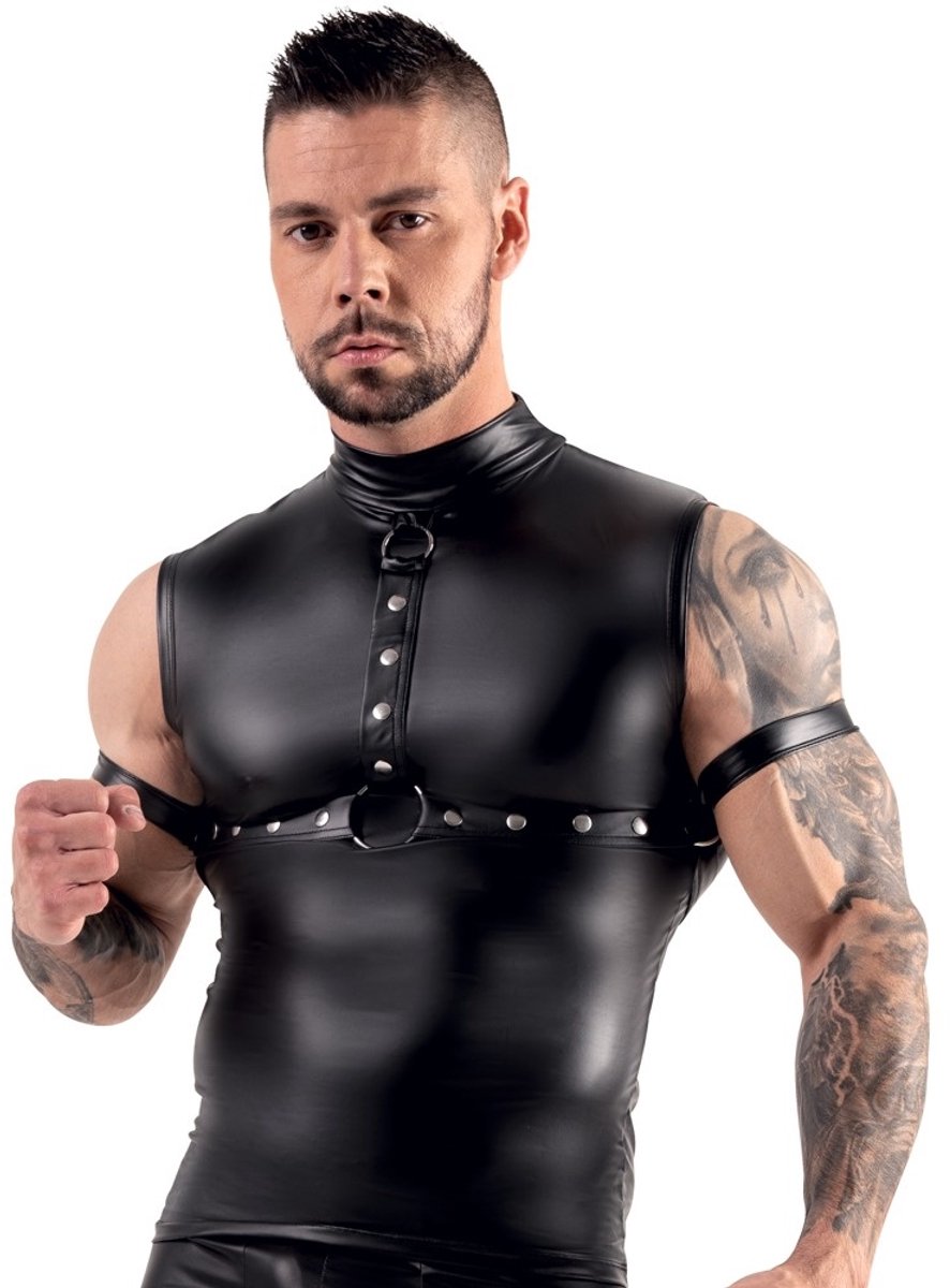 Goedkoopste Bondage Wetlook Top met Torso Harnas