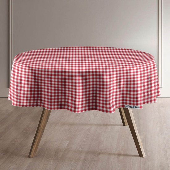 Nappe ronde à petits carreaux rouge Ø 138 cm - Nappe lavable - Plastique
