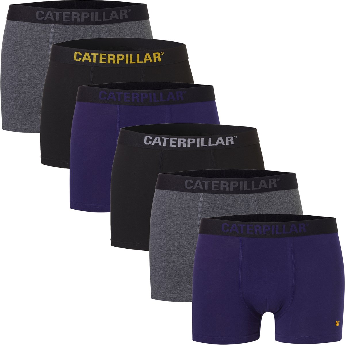 CAT Heren Boxershorts 6-Pack Multipack Effen Zwart/Grijs/Blauw - Maat XL