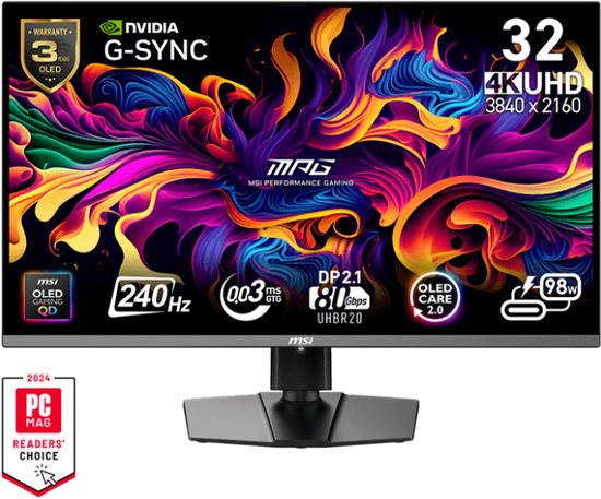 MSI MPG 322URX QD-OLED - 4K UHD Gaming Monitor - 240hz - 32 inch - USB-C PD 98W - DisplayPort 2.1