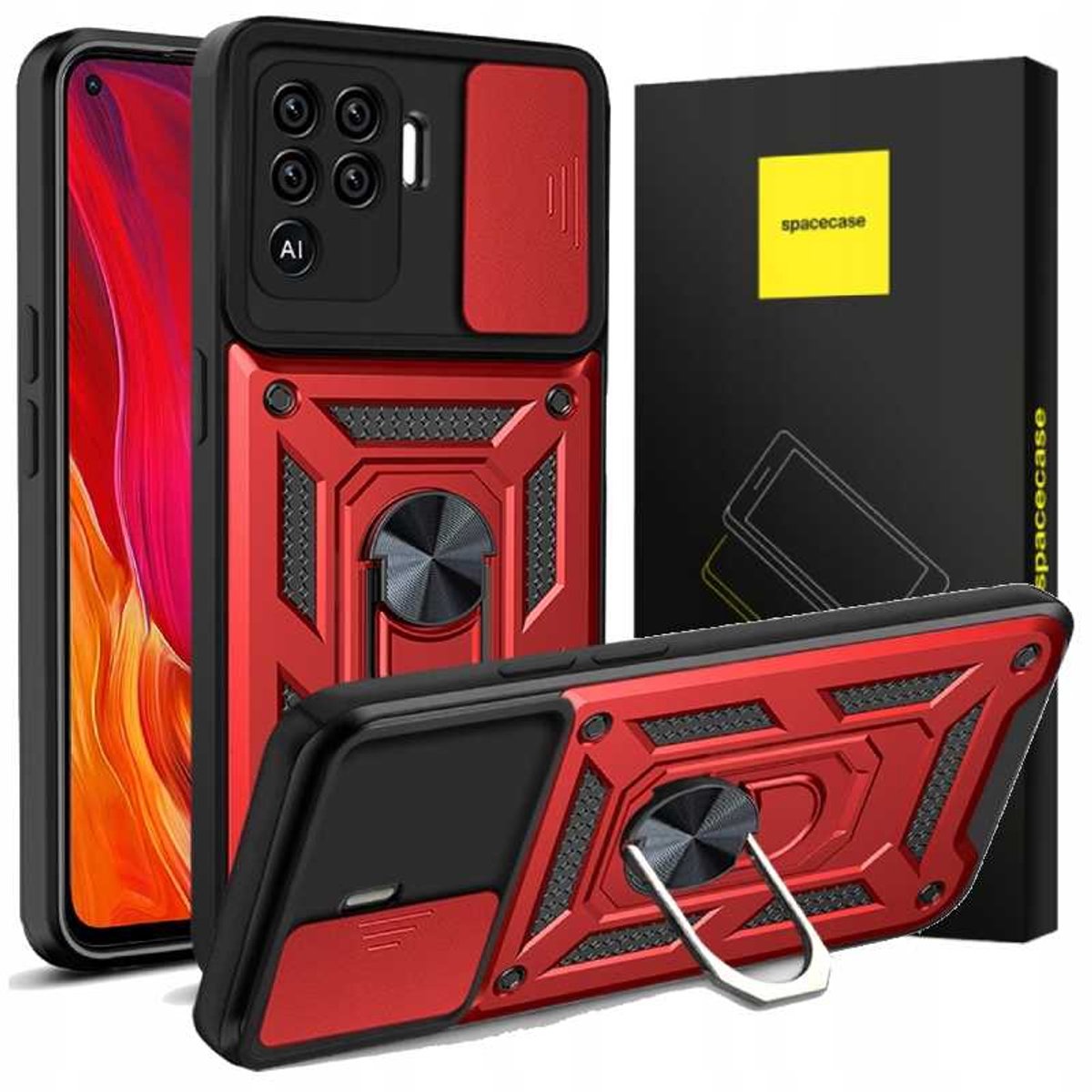 Spacecase Case Cover Voor Oppo Reno 5 Lite Rood Bescherming