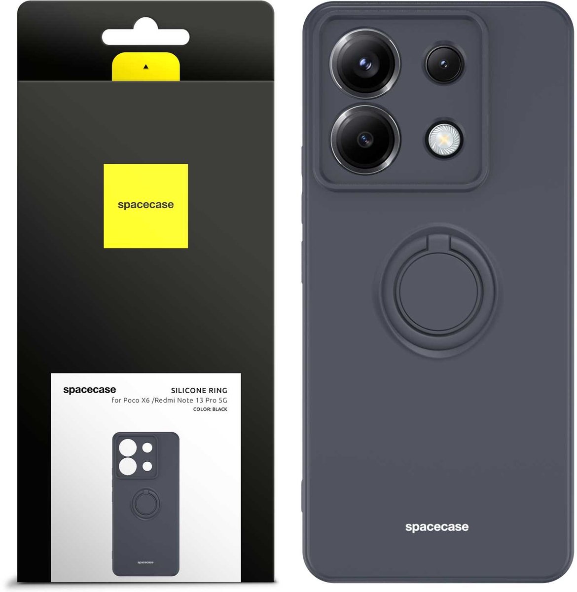 Spacecase Siliconen Ringcase Voor Poco X6 Rm Note 13 Pro 5G Zwart