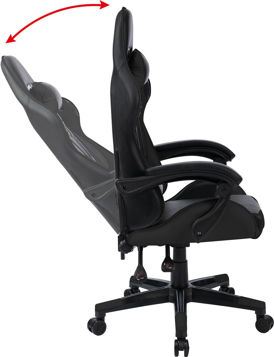 Afbeelding 2 van Alora Gaming stoel X-TREME - Zwart - Met Nekkussen & Verstelbaar Rugkussen - Kunstleer - Gamstoel - Game Stoel - Gaming chair - Bureaustoel