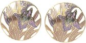 Behave Clip oorbellen oorclips bloemen goud kleur paars emaille 2,5 cm