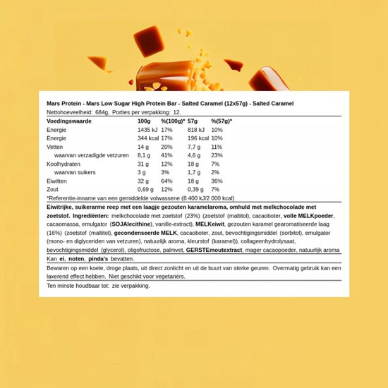 Mars Low Sugar High Protein Bar - 12 repen - Salted Caramel — afbeelding 4