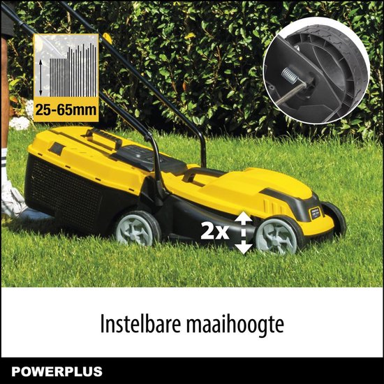 Powerplus Elektrische grasmaaier POWEG62205, 1300 W motor en 30 L opvangzak voor een tuin tot 250 m², zonder oplaadbare accu