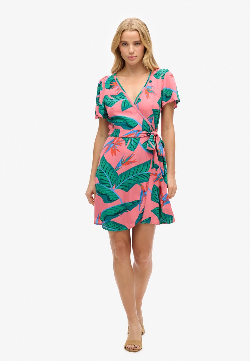 Superdry Mini-wikkeljurk met print Dames Jurken Roze