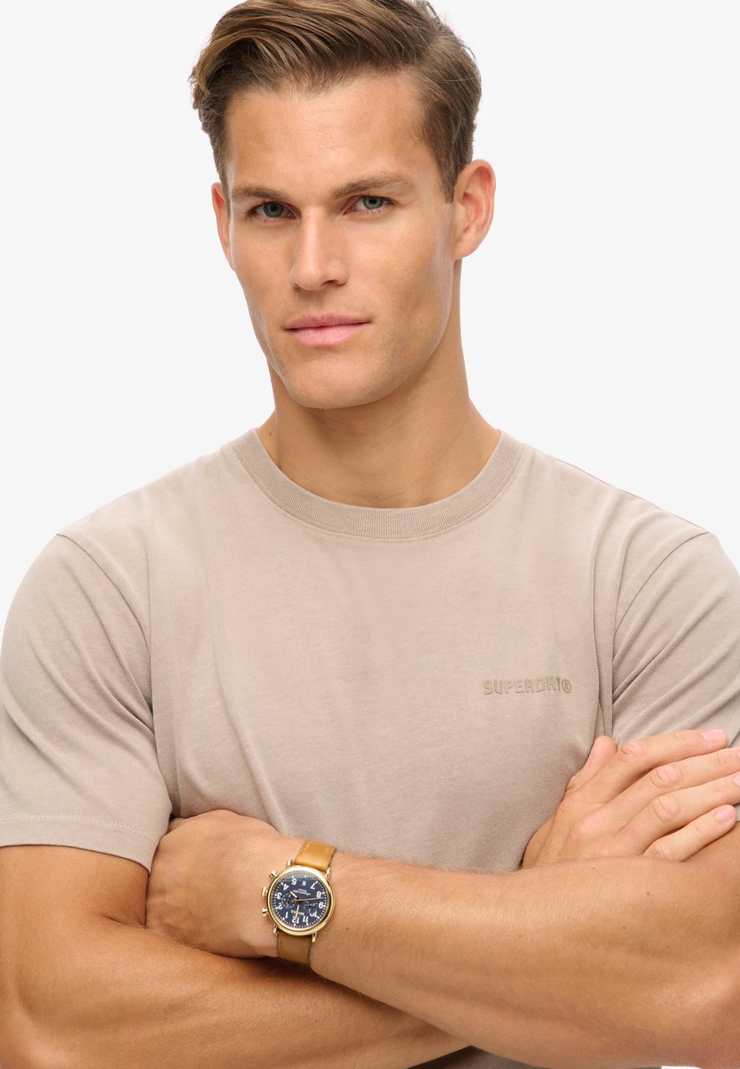 Superdry Overdyed Logo T-shirt met losse pasvorm Heren Tops Beige