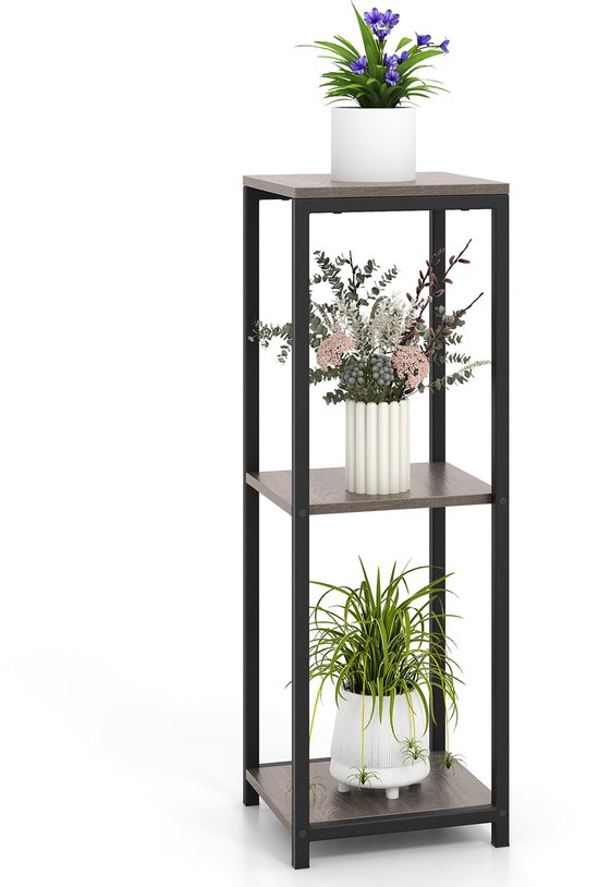 COSTWAY Plantenrek, bloemenstandaard op wieltjes, bloementrap, hout