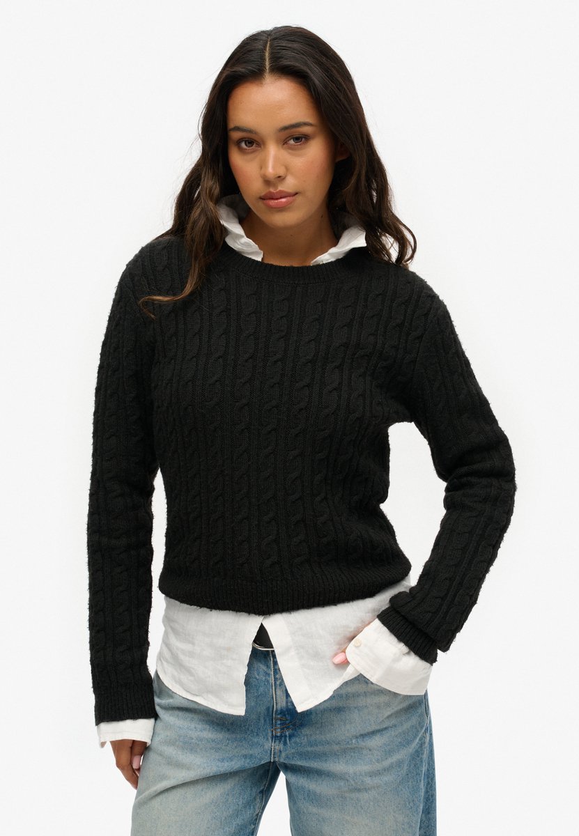 Superdry FITTED CABLE CREW NECK JUMPER Dames Trui Zwart