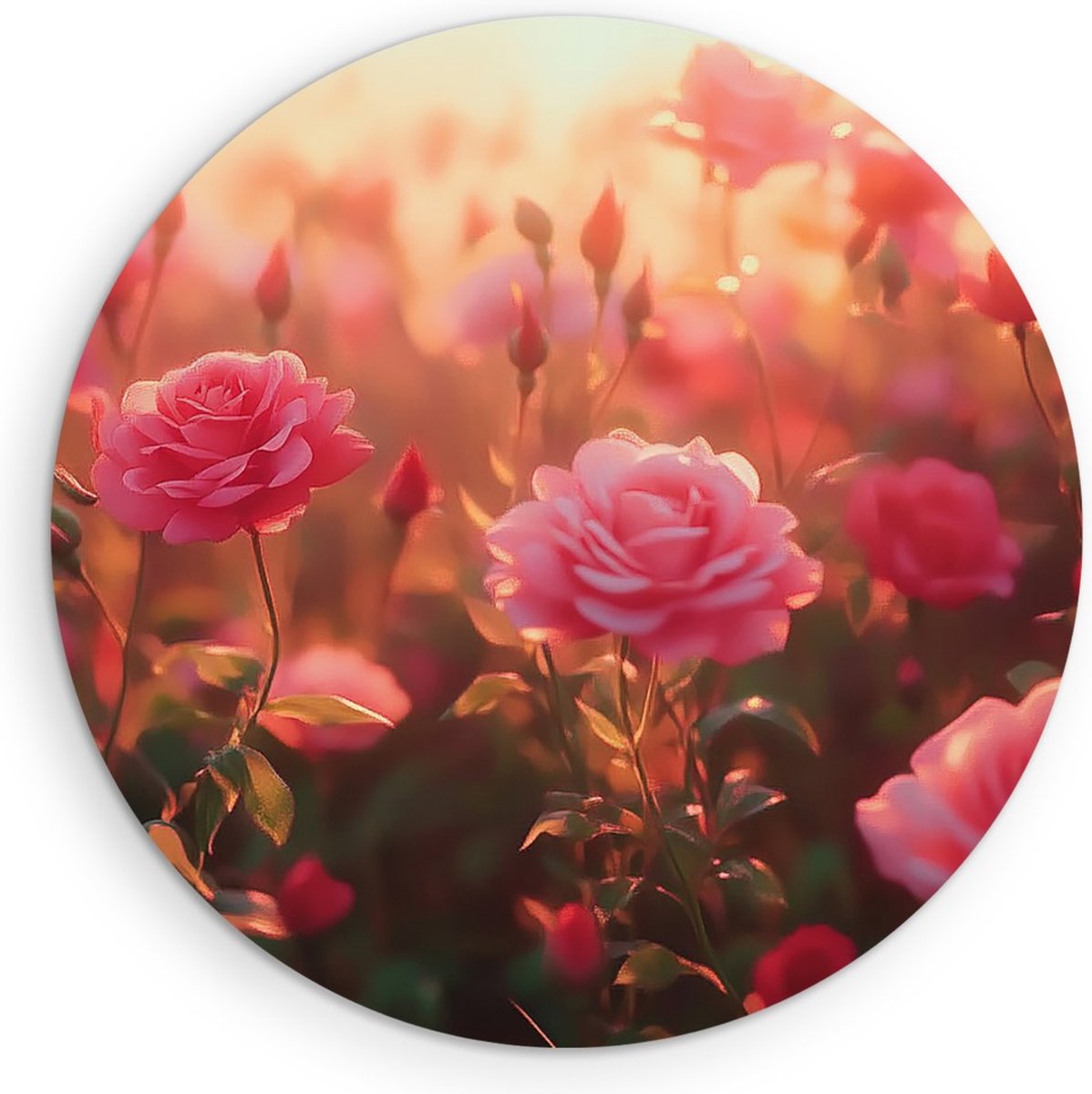 Saammp Forex Muurcirkel - Rozenveld bij Zonsopkomst - Natuur - Landschap - Ø 70 - Wandcirkel - Wanddecoratie Cirkel - Muurdecoratie Woonkamer - Kantoor Decoratie