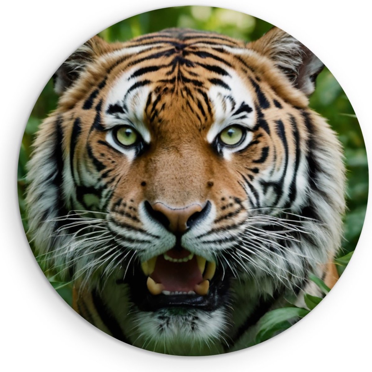 Saammp Forex Muurcirkel - Boze Tijger - Natuur - Dieren - Ø 70 - Wandcirkel - Wanddecoratie Cirkel - Muurdecoratie Woonkamer - Slaapkamer decoratie - Rond Schilderij