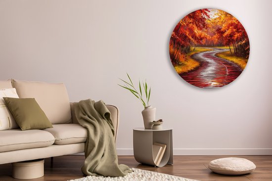 Saammp Forex Muurcirkel - Abstract - Herfstbos - Rood - Ø 80 - Wandcirkel - Wanddecoratie Cirkel - Muurdecoratie Woonkamer - Slaapkamer decoratie - Rond Schilderij