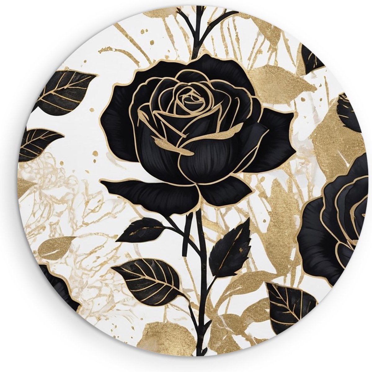 Saammp Forex Muurcirkel - Bloemen - Wit - Goud - Abstract - Ø 90 - Wandcirkel - Wanddecoratie Cirkel - Muurdecoratie Woonkamer - Kantoor Decoratie