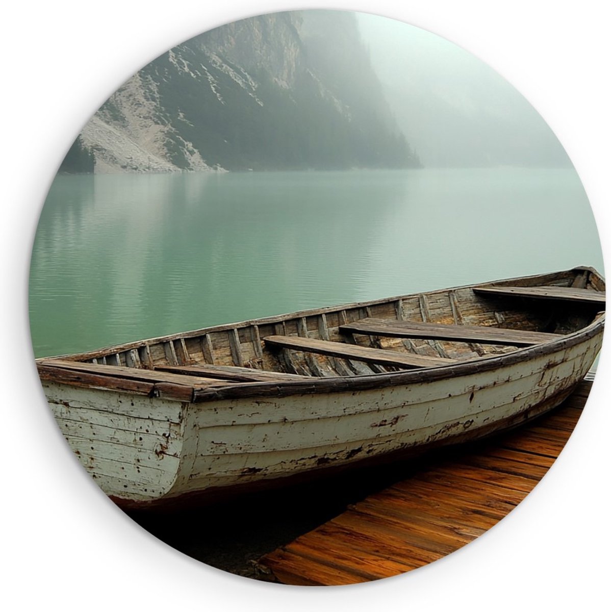 Saammp Forex Muurcirkel - Oude Boot - Landschap - Natuur - Ø 50 - Wandcirkel - Wanddecoratie Cirkel - Muurdecoratie Woonkamer - Slaapkamer decoratie - Rond Schilderij