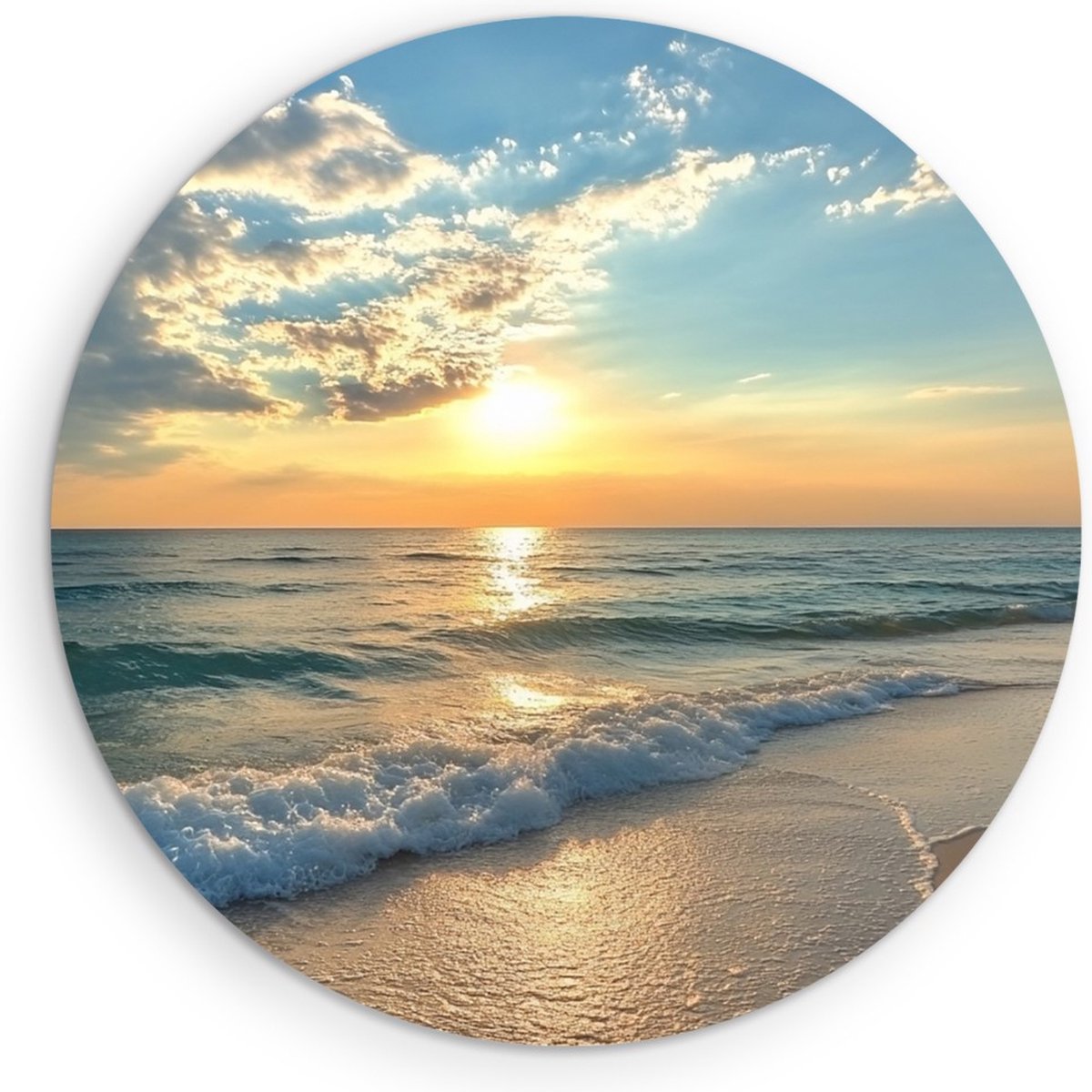 Saammp Forex Muurcirkel - Strand - Zee - Zonsondergang - Ø 70 - Wandcirkel - Wanddecoratie Cirkel - muurdecoratie Woonkamer - Slaapkamer decoratie - Rond Schilderij