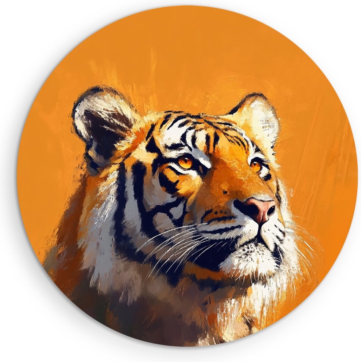 Saammp Muurcirkel Hout - Abstracte Tijger - Oranje - Natuur - Dieren - Ø 30 - Wandcirkel - Wanddecoratie Cirkel - muurdecoratie Woonkamer - Slaapkamer decoratie - Rond Schilderij