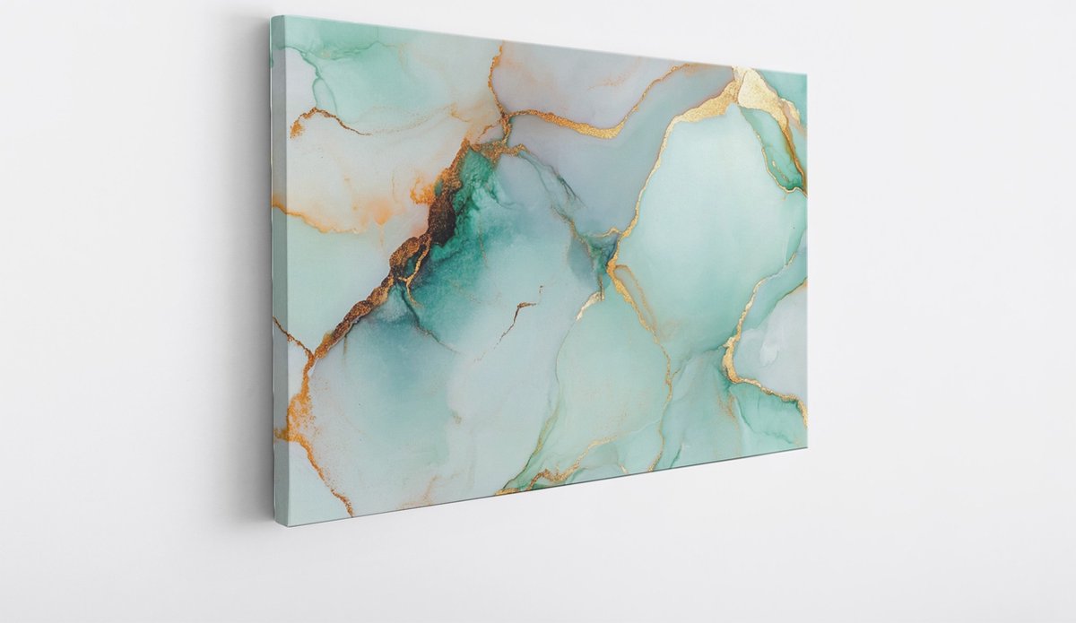 Saammp Canvas Schilderij - zeegroen - marmer - Abstracte wanddecoratie- 40x30 - Foto op canvas - Wanddecoratie - Muurdecoratie Woonkamer - Kantoor Decoratie Multicolor