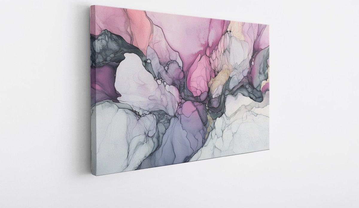 Saammp Canvas Schilderij - Marmer - Kunst - Paars - Abstracte wanddecoratie- 40x30 - Foto op canvas - Wanddecoratie - Muurdecoratie Woonkamer - Kantoor Decoratie Multicolor