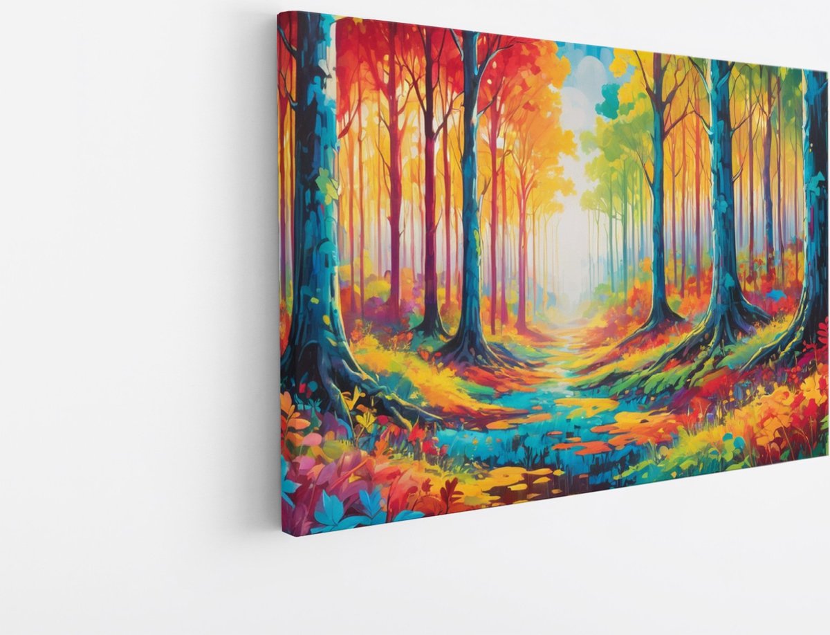 Saammp Canvas Schilderij - Kleurrijk abstract bos - Natuur - Landschap - 120x80 - Foto op canvas - Wanddecoratie - Muurdecoratie Woonkamer - Slaapkamer decoratie - Canvas Print Multicolor