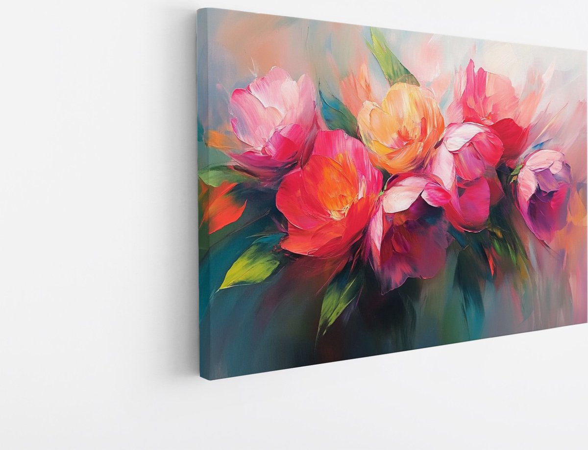 Saammp Canvas Schilderij - Roze Tulpen in Abstract Licht - Bloemen - Natuur - 150x100 - Foto op canvas - Wanddecoratie - Kantoor en Woonkamer Decoratie Multicolor