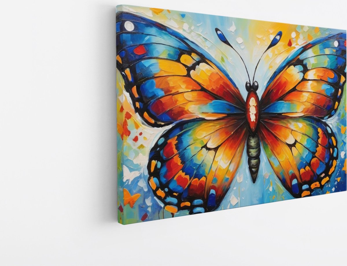 Saammp Canvas Schilderij - Abstracte Vlinder - Kleurrijk - Dieren - 90x60 - Foto op canvas - Wanddecoratie - muurdecoratie Woonkamer - Slaapkamer decoratie - Canvas Print Multicolor