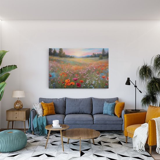 Tableau sur toile Saammp - Champ de fleurs - Nature - Paysage - 150x100 - Photo sur toile - Décoration murale Décoration murale de salon - Décoration de chambre - Impression sur toile