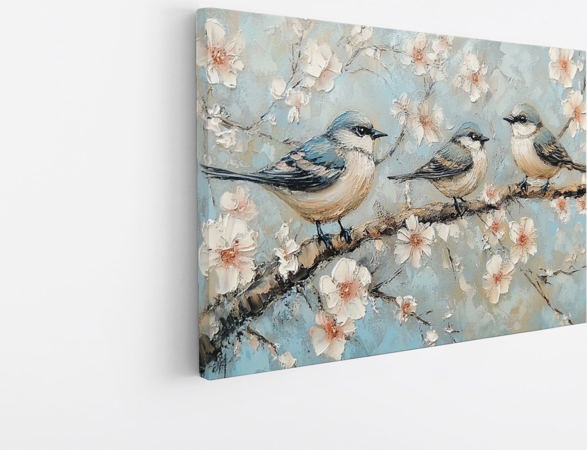 Saammp Canvas Schilderij - 3 vogels - Abstract - Dieren - Natuur - 50x40 - Foto op canvas - Wanddecoratie - muurdecoratie Woonkamer - Slaapkamer decoratie - Canvas Print Multicolor