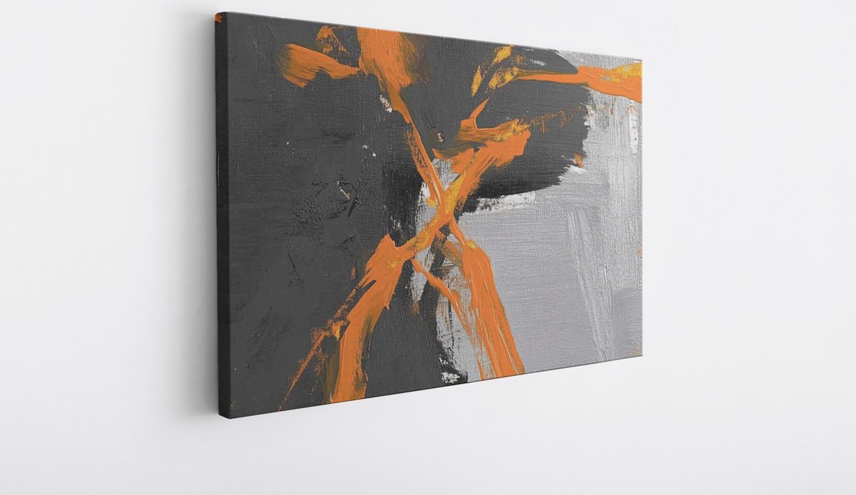 Saammp Canvas Schilderij - Zwart - oranje verfspetters - Abstracte wanddecoratie- 40x30 - Foto op canvas - Wanddecoratie - Muurdecoratie Woonkamer - Kantoor Decoratie Multicolor
