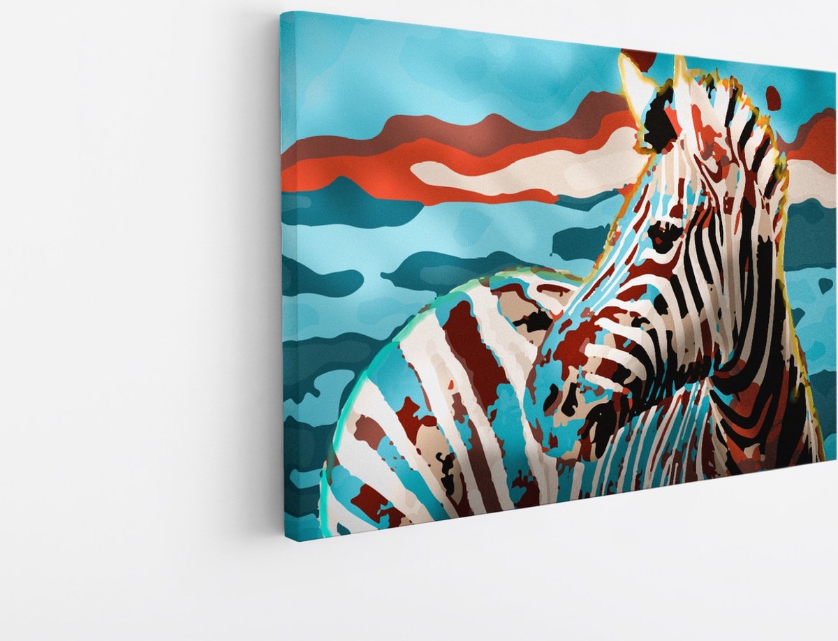 Saammp Canvas Schilderij - Abstract Kleurrijke Zebra - Natuur - Dieren - 30x20 - Foto op canvas - Wanddecoratie - Muurdecoratie Woonkamer - Slaapkamer decoratie - Canvas Print Multicolor