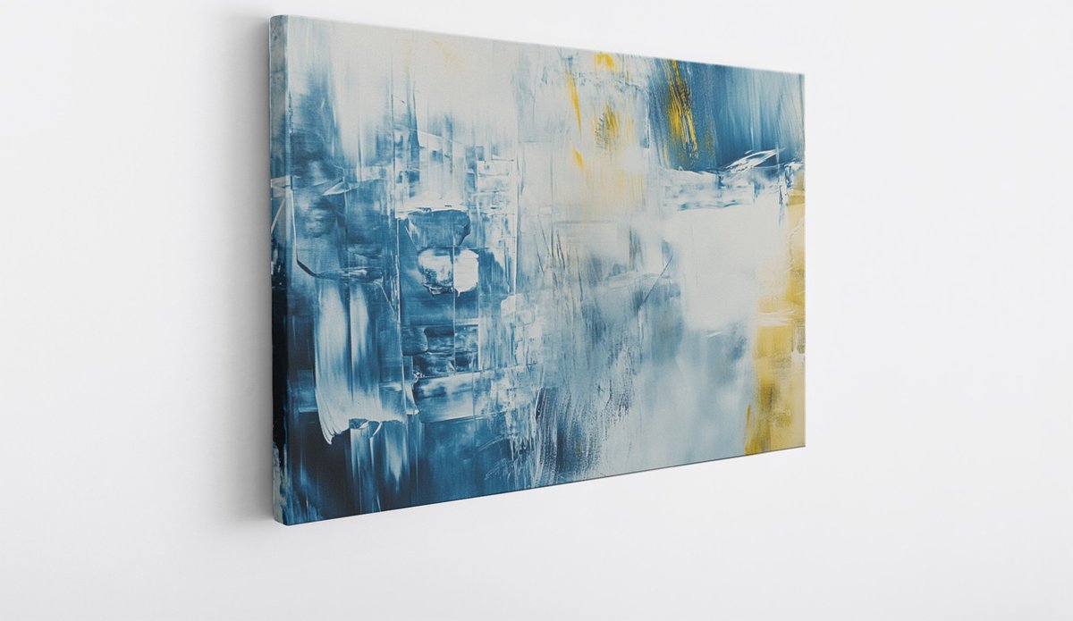 Saammp Canvas Schilderij - Blauwe vegen - Abstract - 45x30 - Foto op canvas - Wanddecoratie - Muurdecoratie Woonkamer - Slaapkamer decoratie - Canvas Print Multicolor