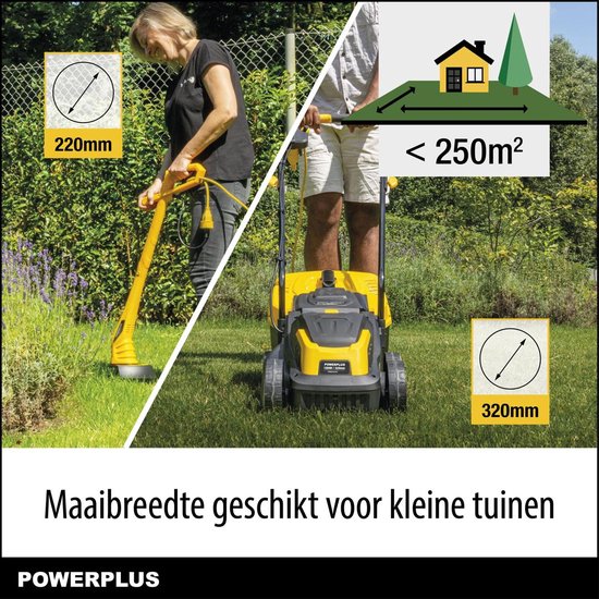Powerplus Elektrische Grasmaaier en grastrimmer POWXG62205T - Grasmaaier van 1300 W en 320 mm Ø en grastrimmer van 250 W en 220 mm Ø, tuingereedschap van Powerplus — afbeelding 4