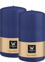 Bougie cylindrique/pilier Wiedemann - 2x - bleu foncé - 13 x 7 cm - 52 heures de combustion - bougies piliers