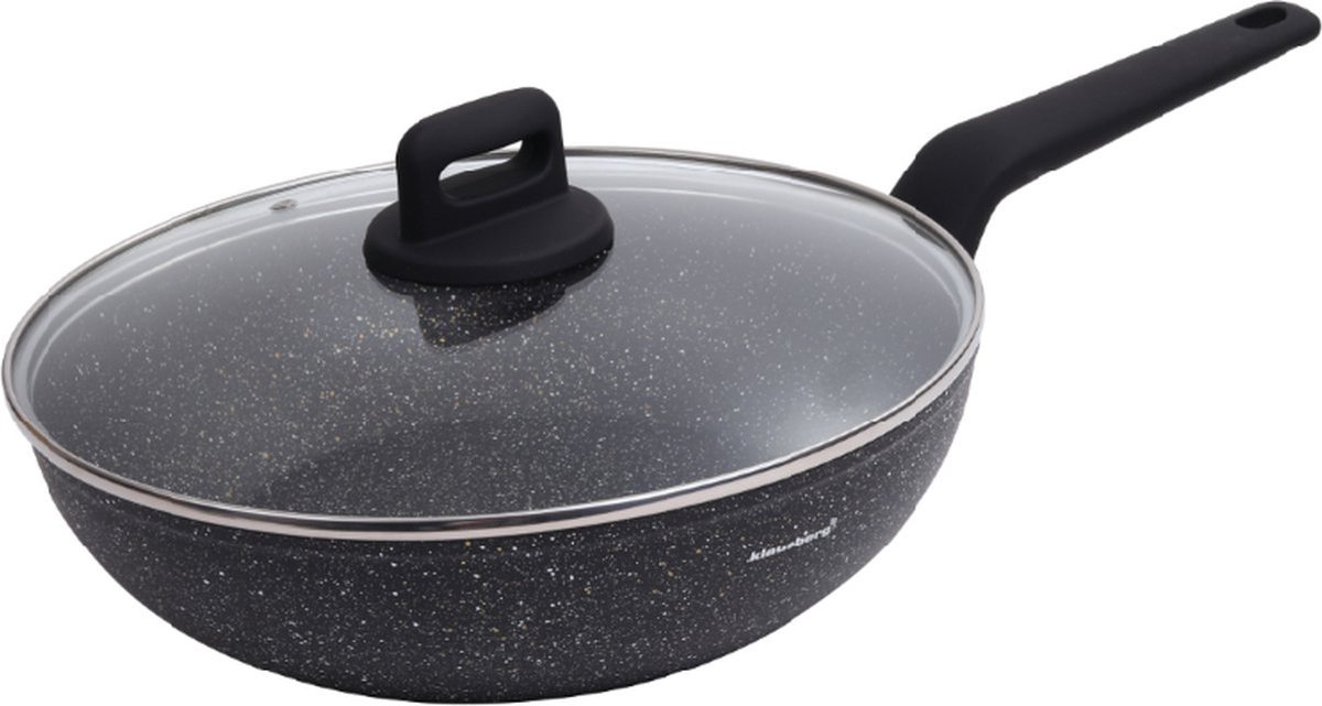 Klausberg 7668 - Zwart Marmeren Wokpan - 28 cm - zwart - met deksel