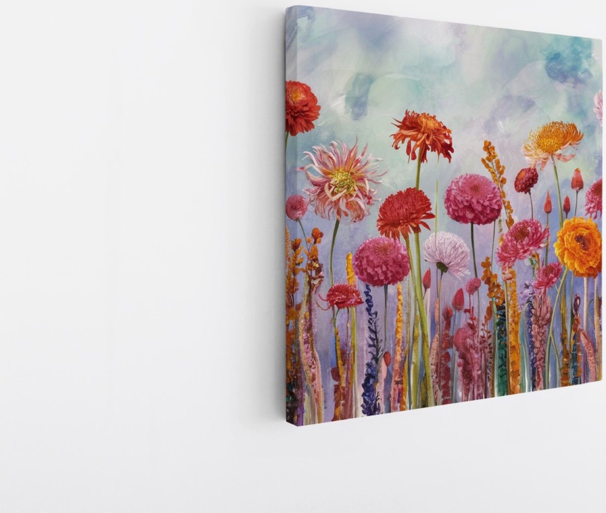 Saammp Canvas Schilderij - Abstract Kleurrijk Bloemlandschap - Abstract - 30x30 - Foto op canvas - Wanddecoratie - Muurdecoratie Woonkamer - Kantoor Decoratie Multicolor