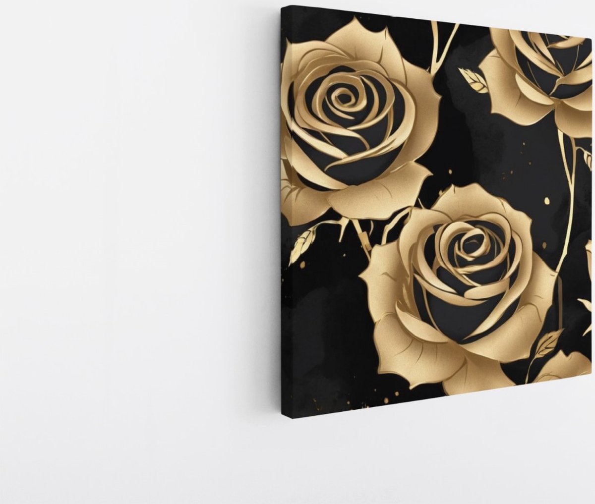 Saammp Canvas Schilderij - Bloemen - Zwart - Goud - Simpel - Abstract - 100x100 - Foto op canvas - Wanddecoratie - Muurdecoratie Woonkamer - Kantoor Decoratie Multicolor
