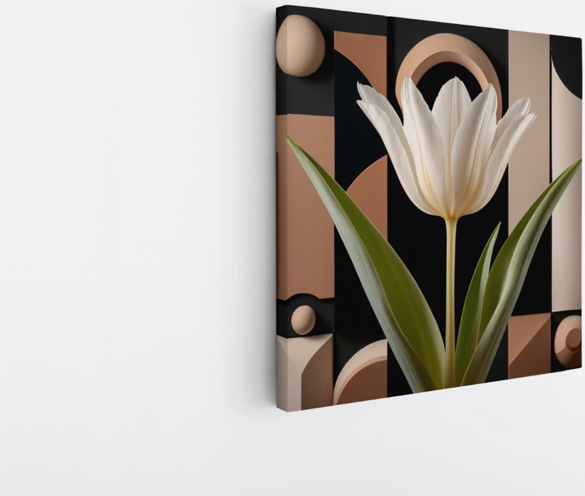 Saammp Canvas Schilderij - Abstracte Witte Bloem - Natuur - 100x100 - Foto op canvas - Wanddecoratie - Muurdecoratie Woonkamer - Kantoor Decoratie Multicolor