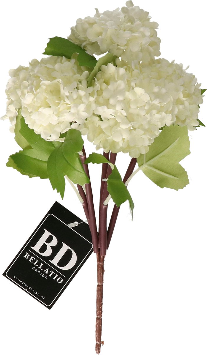 Bellatio Design Kunstbloem Viburnum / sneeuwbal - 30 cm - creme wit - losse steel - kunst zijdebloemen