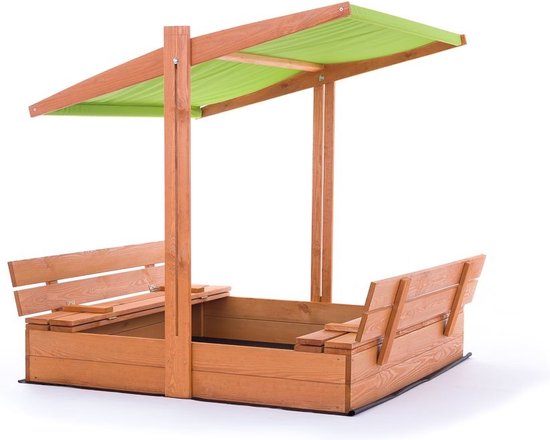 Springos Zandbak - Met Bank - Inclusief Gronddoek - 120 x 120 CM