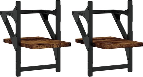 vidaXL Wandschappen - Set van 2 - Gerookt Eiken - 20x25x30 cm Wanddecoratie - Woonaccessoires - Houten Wandplanken - Opbergruimte - Muurschilderij