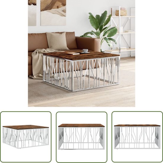 IvoQ Industriële salontafel - Vintage houtlook & staal - 2 lagen - Decoratie