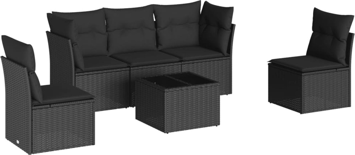 The Living Store 6-delige Loungeset met kussens poly rattan zwart - Tuinlounge - Lounge Set - Buitendecoratie - Poly Rattan - Garden Furniture The Living Store 6-delige Loungeset met kussens poly rattan zwart - Tuinlounge - Lounge Set - Buitendecoratie - Poly Rattan - Garden Furniture - Afbeelding 1