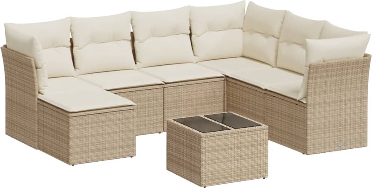 Poly rattan beige loungeset met kussens voor buiten - The Living Store.