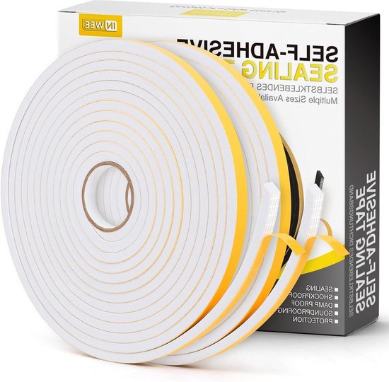 Afdichtingstape voor deuren en ramen, zelfklevende schuimtape (D-profiel 9 mm x 6 mm/20 m, wit