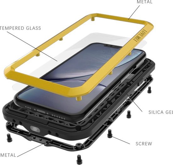 Coque Apple iPhone 11 - Love Mei - Étui de protection extrême en métal - Zwart - Étui pour téléphone portable - Étui de téléphone Convient pour Apple iPhone 11