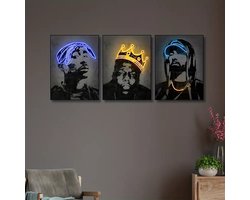 foto van Canvas poster - Muziekposter - Kings of rap - Eminem - Biggie - Tupac - 3 delige poster - muurposter - binnenposter - muur poster - Kado - Zonder lijst - Posters - Vintage posters - Trendy