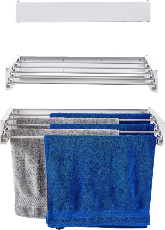 Danpoo Uittrekbaar droogrek van roestvrij staal, 30 cm, dubbele intrekbare waslijn voor binnen, robuust, intrekbaar, wandmontage, wit