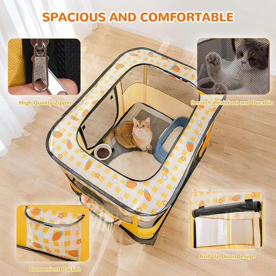 ALLSOPETS Draagbare Opvouwbare Hond Kat Puppy Box Kratten Kennel Top Verwijderbare Rits Mesh voor Indoor Outdoor Reizen Camping Gebruik Geel B