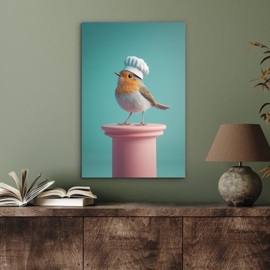 Tableau aluminium 40x60 cm - Décoration murale métal - Rouge-gorge - Vogel - Toque de chef - Plinthe - Décoration murale métal salon - Décoration industrielle - Photo sur dibond - Accessoires industriels chambre